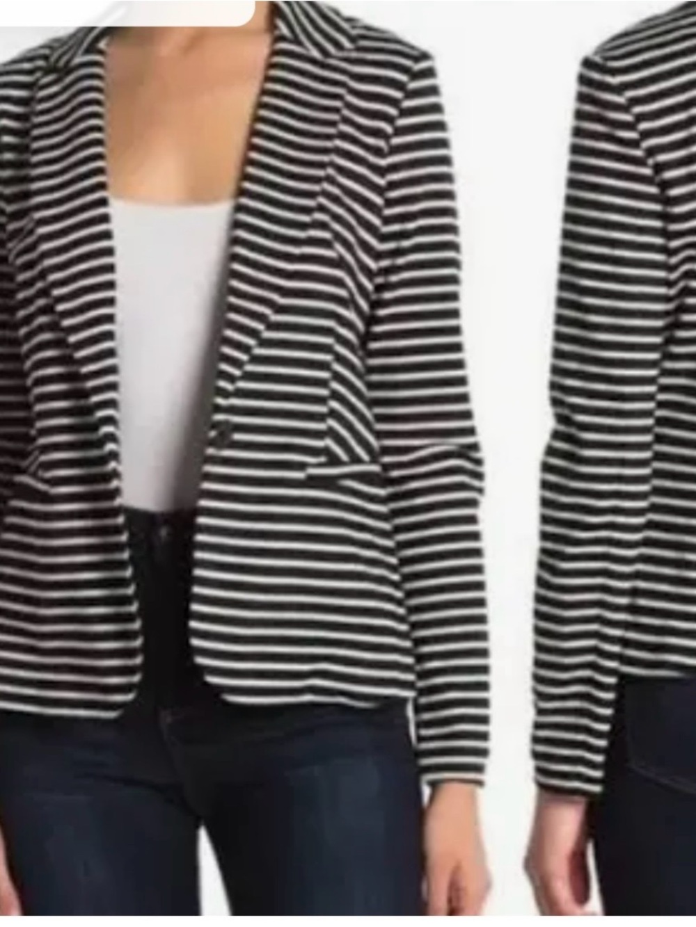 Philosophy Black and White Striped stretch Knit Blazer jacket casual 1 button S